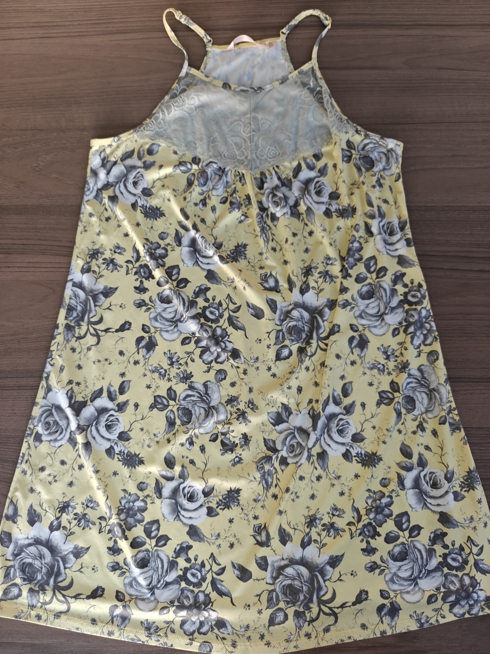 La Vie En Rose Yellow and Gray Floral Satin Slip